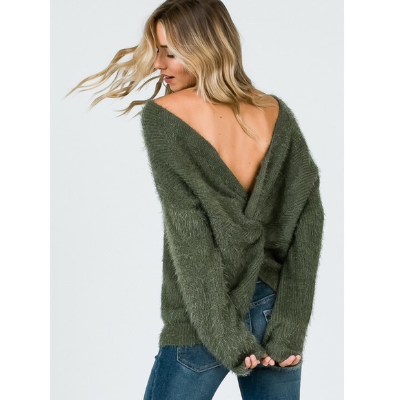 Olive mohair twist back sweater - Picture 4 of 5
